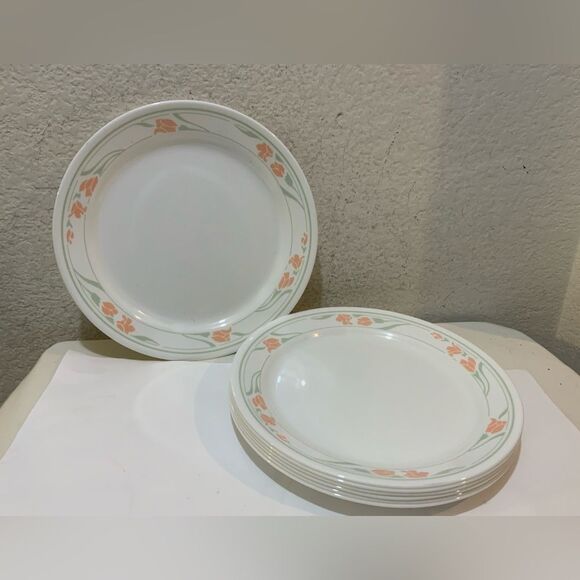 7 Vintage Corelle Peach Garland Dinner Plates 10 1/4" Corning Ware Made USA - Picture 1 of 10